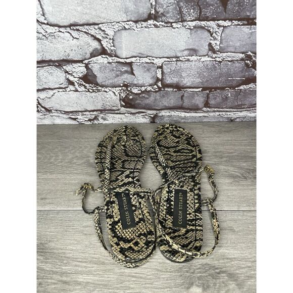 Collin Stuart Ivory Leather Snake Skin Print Strap Sandals Women’s Sz 9M US/40EU - Picture 7 of 16